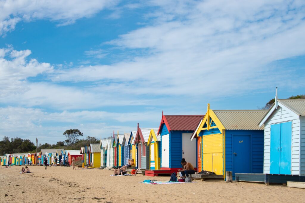 The colorful beach houses in Brighton Beach in Melbourne, Australia 2016