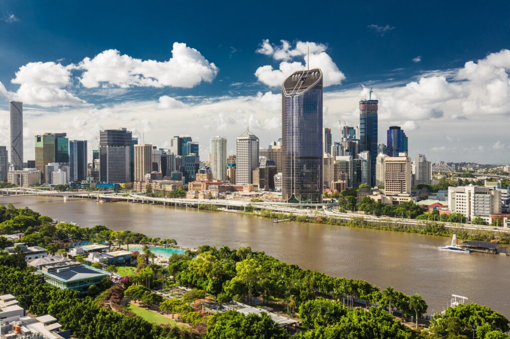 BRISBANE, AUSTRALIA - March 24 2018: Areal image of Brisbane CBD